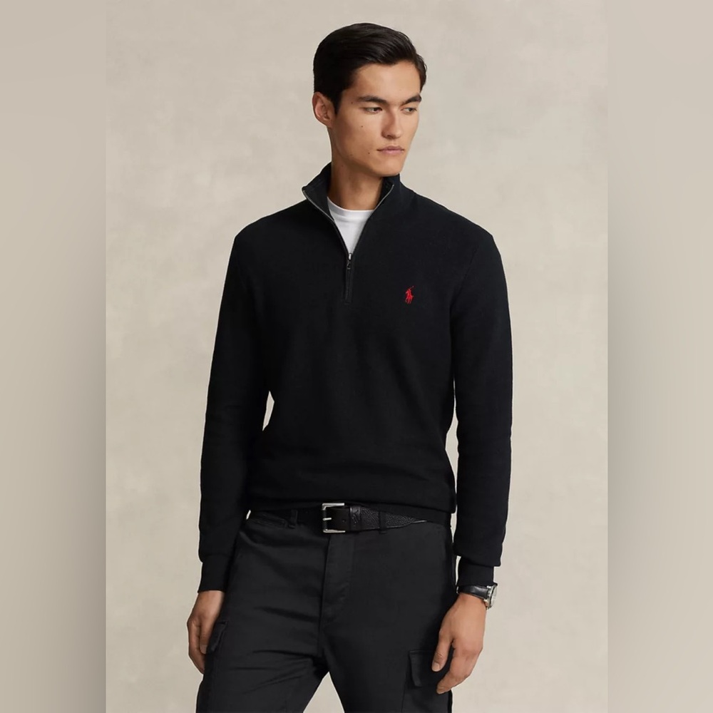 Polo Ralph Lauren men’s 4XB Big black mesh cotton 1/4 zip pullover sweater EUC